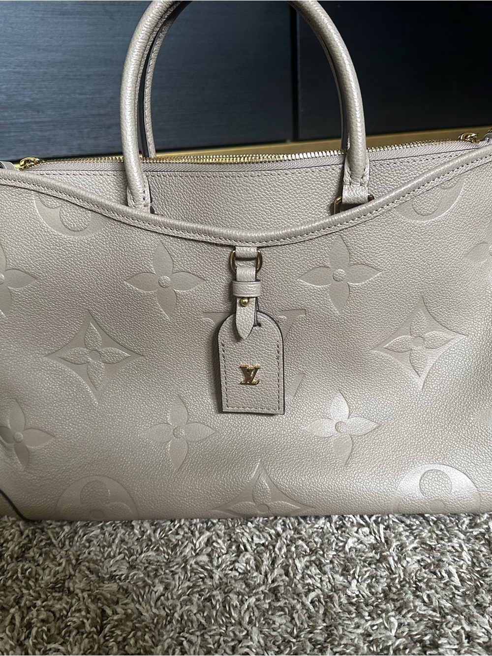 Louis Vuitton Taupe Monogram Empreinte Leather Tote with Gold Hardware
